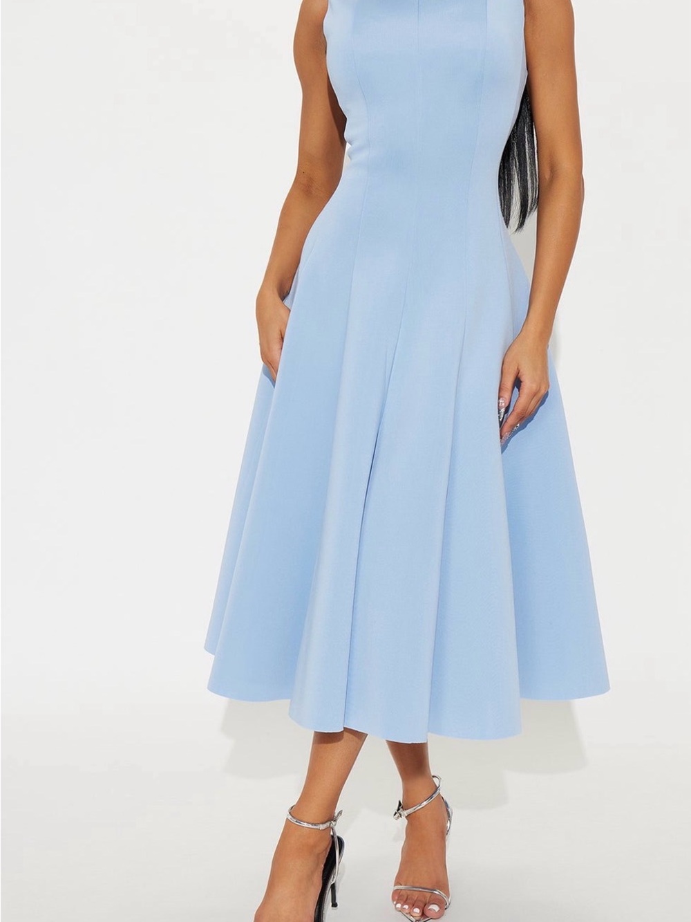 Fashion Nova Powder Blue Sleeveless Midi Fit-and-Flare Dress